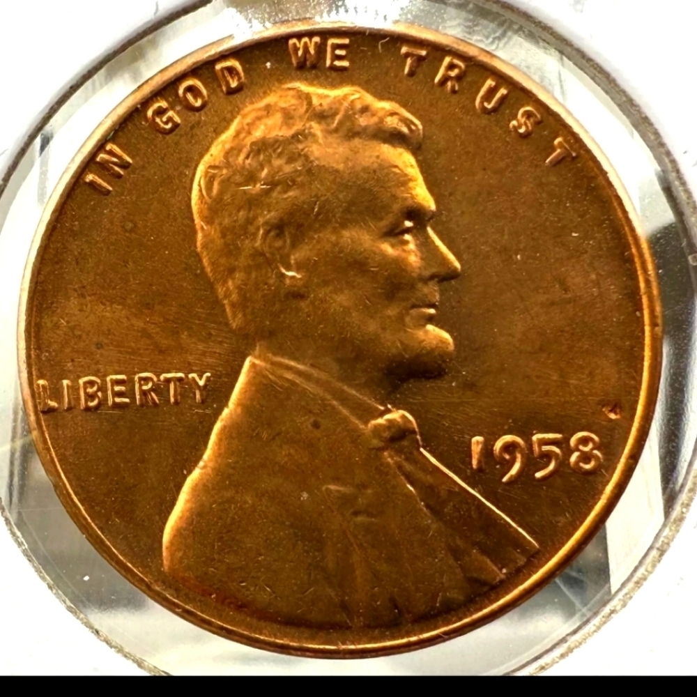 Vintage 1958 P Lincoln Penny Uncirculated Struck Through PL Details